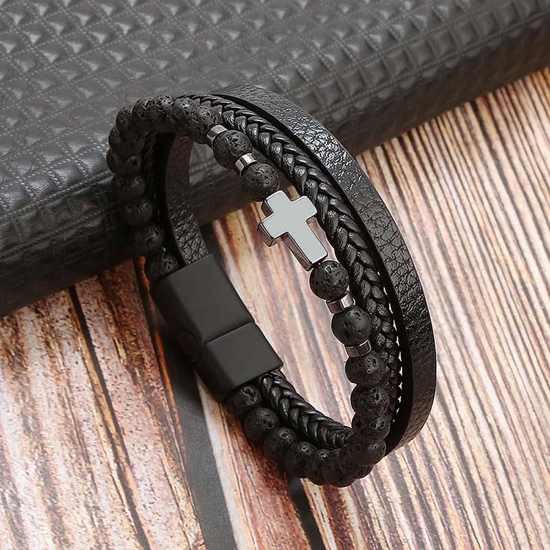 Beaded Cross Leather Bracelet