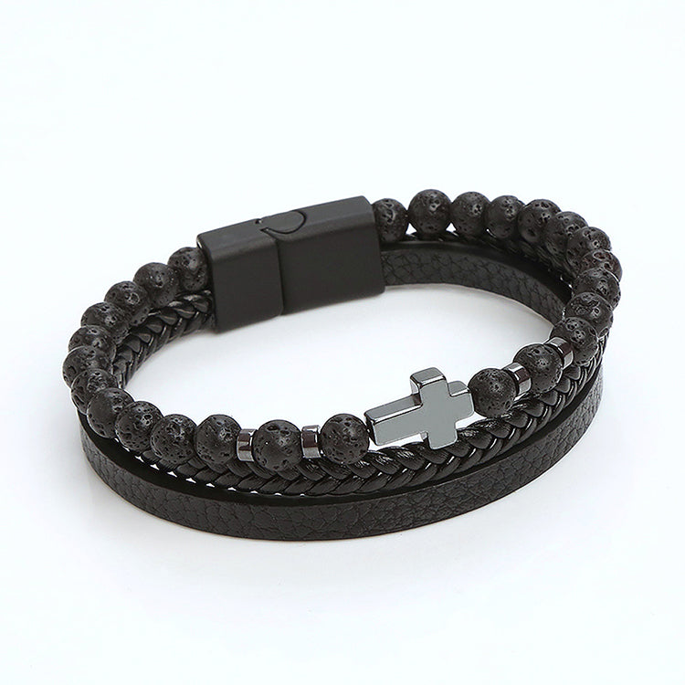 Beaded Cross Leather Bracelet
