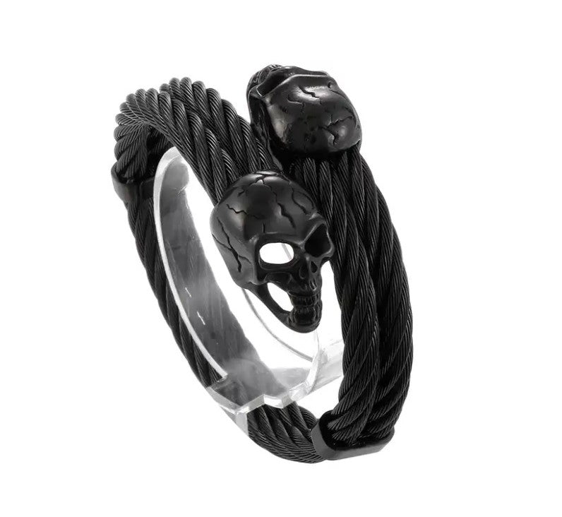 Mens Gothic Skull Twisted Rope Bracelet in Grey
