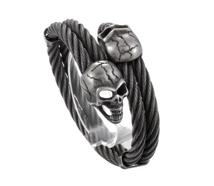 Mens Gothic Skull Twisted Rope Bracelet in Grey