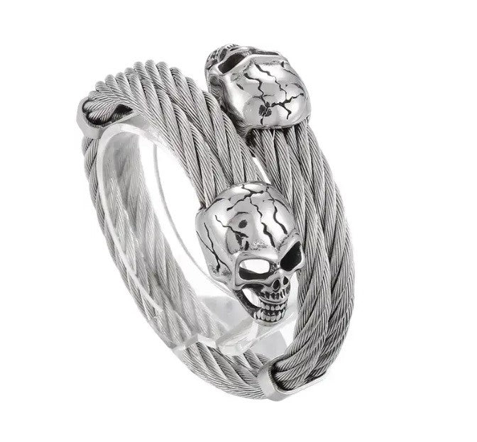 Mens Gothic Skull Twisted Rope Bracelet in Grey
