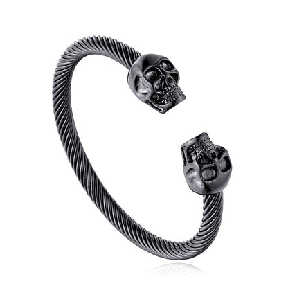 Mens Gothic Skull Twisted Thread Bracelet in Black