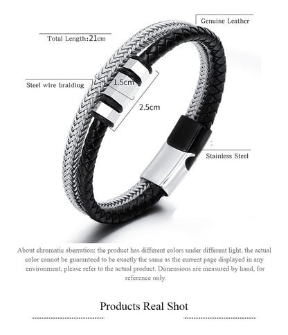 Stainless Steel Wire Braided Leather Bracelet