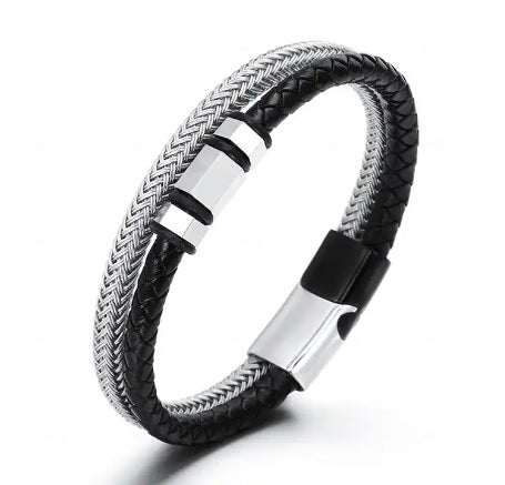 Stainless Steel Wire Braided Leather Bracelet
